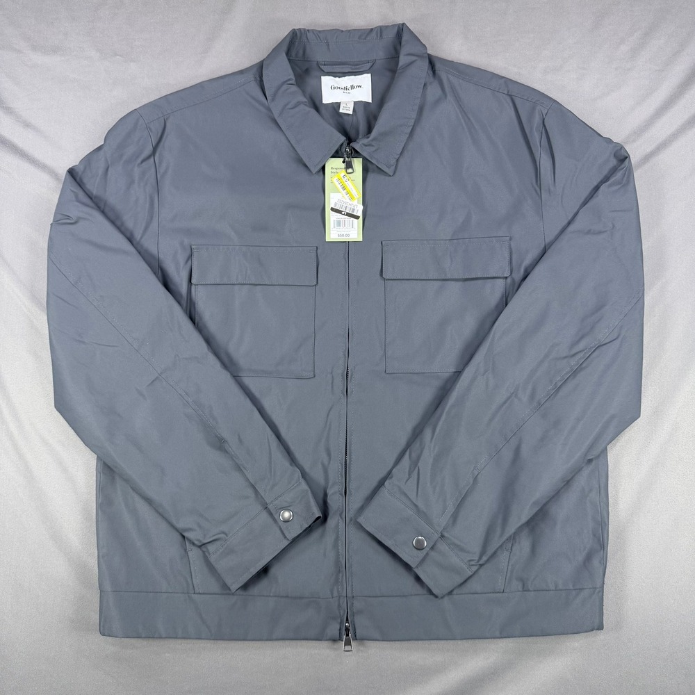 Goodfellow Mens L Dark Gray Recycled Polyester Full Zip layered Utility Jacket